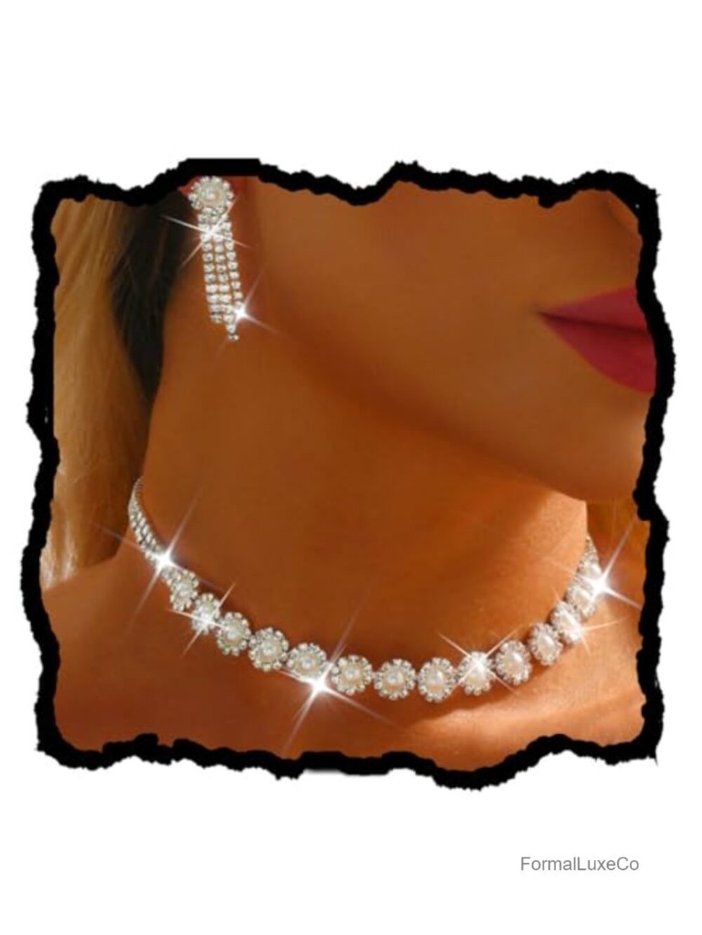 Silver Rhinestone Choker Necklace Earrings Set for Women Bridal Wedding Jewelry